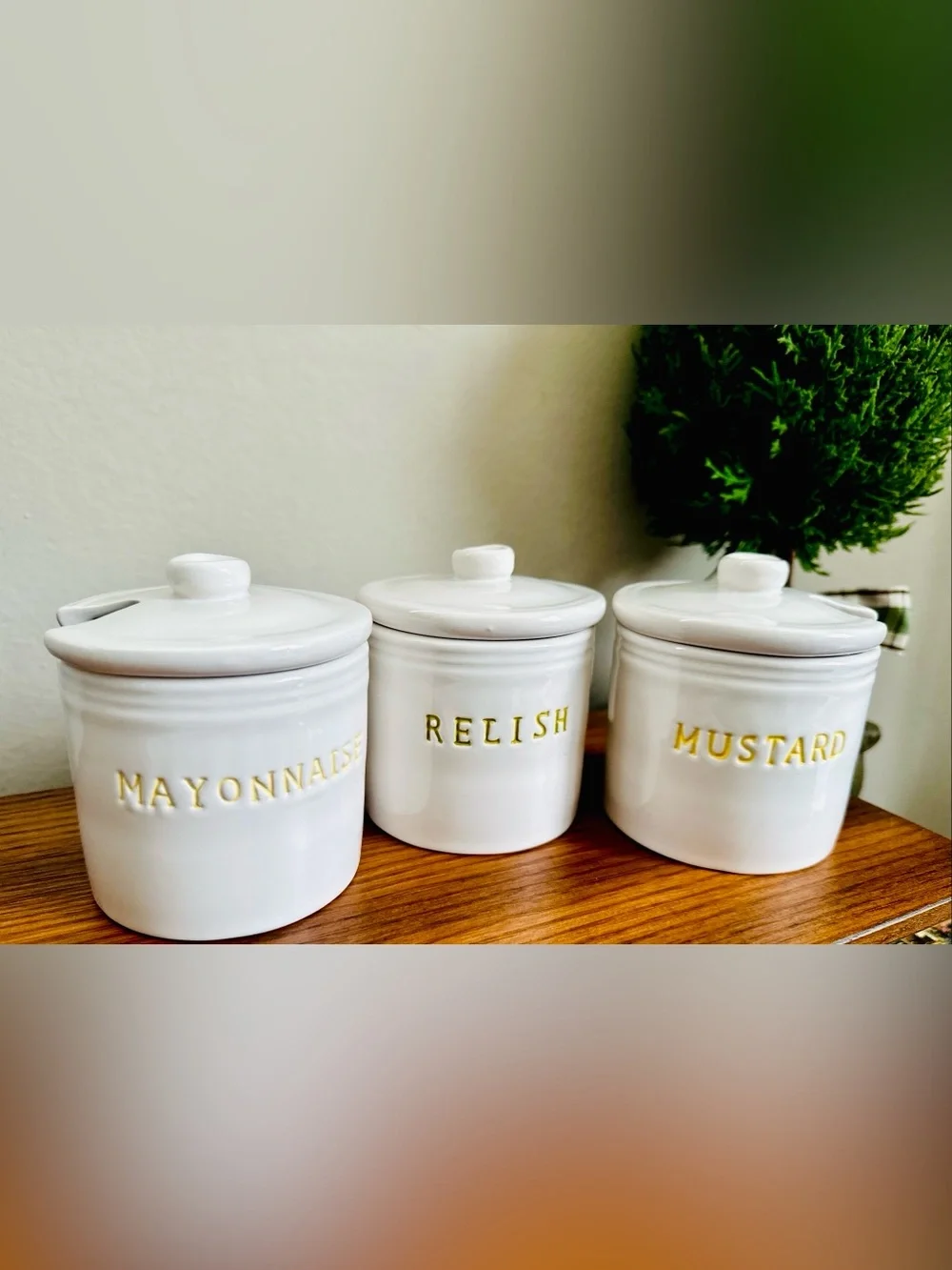 Williams Sonoma Condiment Jars Mayonnaise Relish Mustard Set New Never Used Mint